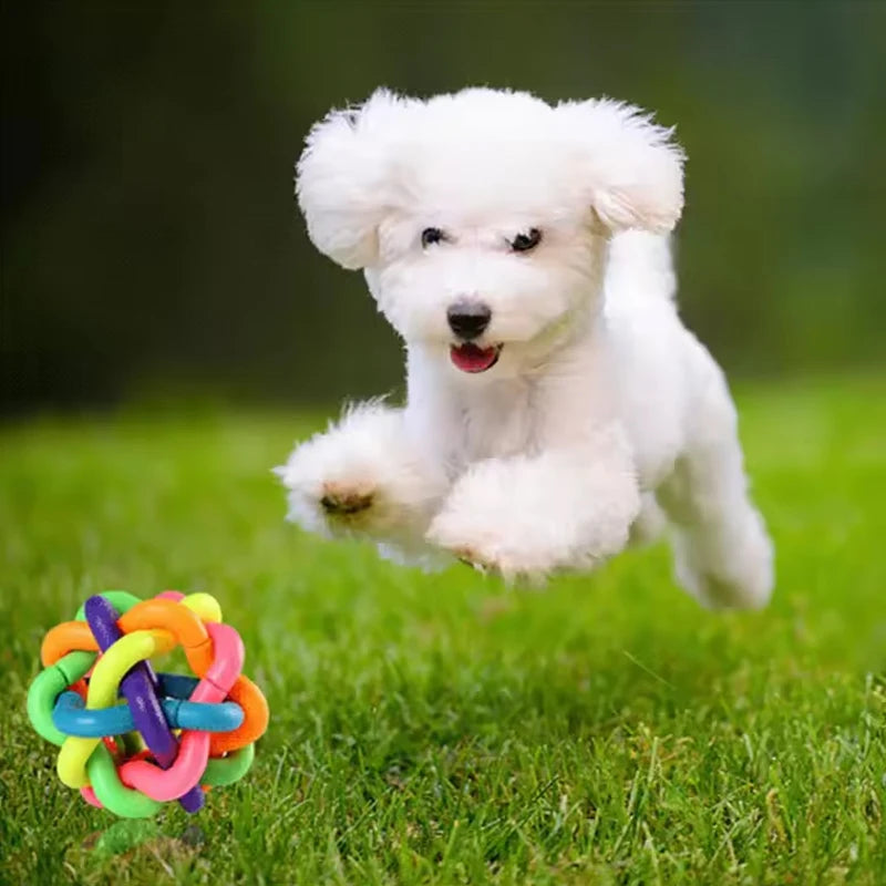 Colorful Bell Woven Toy Popular Dog Bite Resistant Rubber Pet Chewing Playing Fetching Nice Ball Puppy Toy for Large Small Dogs