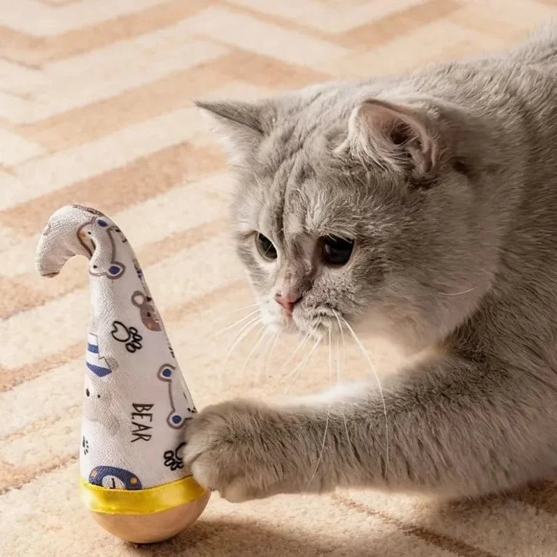 Portable Wear‑Resistant Cat Tumbler Wobbler Interactive Twist Toy With Colorful Feather Entertainment Toy for Indoor Cats Pets