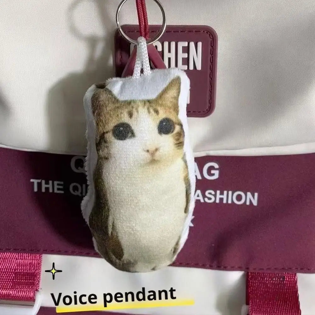 Funny Meowl Voice-Playing Plush Keychain Realistic Cat Meow Sound Toy Squeeze Stress Relief Charm High-Definition Print Feline