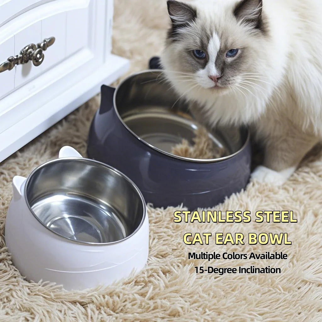 Trendy Stainless Steel Cat Dog Double Bowl 15 Degree Inclined Anti Neck Strain Pet Feeder Slant Mouth Best Selling Pet Supplies