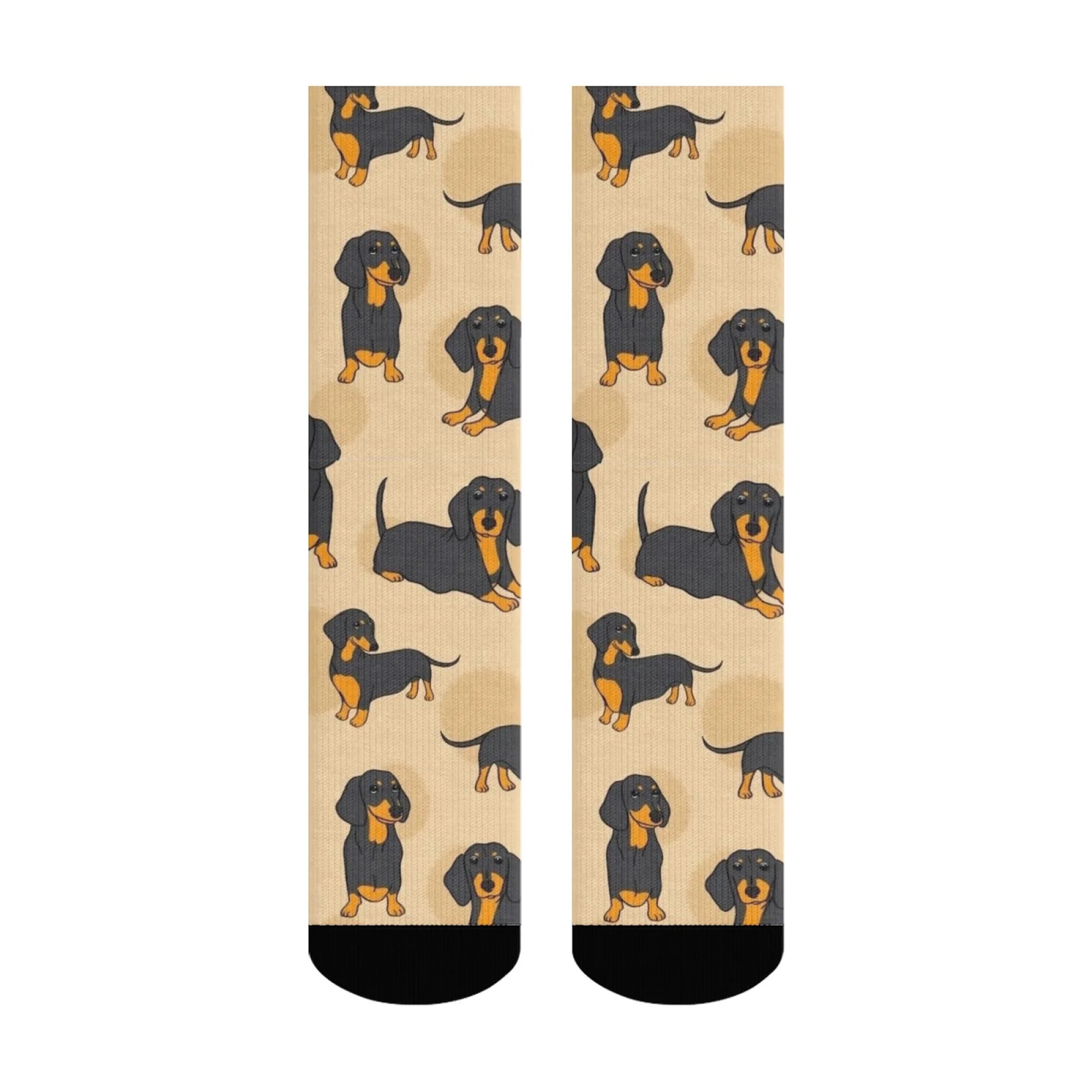 1 Pair Funny Dachshund Dog Men Socks Cute Retro Harajuku Black & Tan Dogs on Novelty Gift for Dog Owner Wear Playful Design