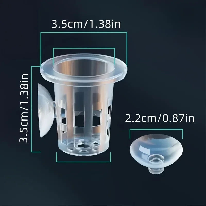 5Pcs Clear Plastic Aquarium Planting Cups with Suction Base -  Water Grass Grow Containers for Freshwater Fish Tank Decoration
