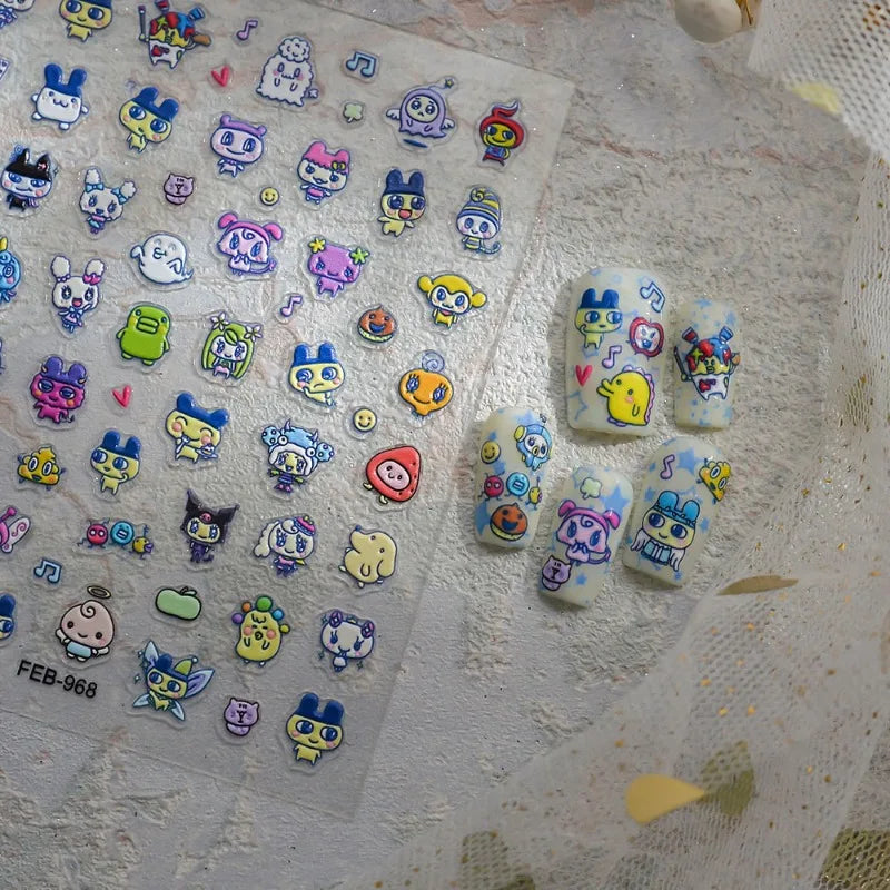 New electronic pet Mamachi Kuchipachi 3D relief nail stickers, decorative high-value cartoon cute DIY decorative stickers D