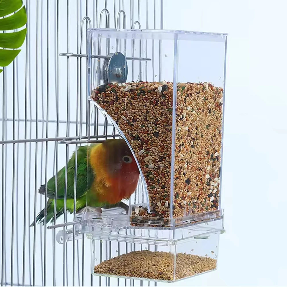 B-Parrot Feeder Anti-Spill Transparent Bird Food Box Clear Feeding Device for Parrots Durable Bird Feeding Box