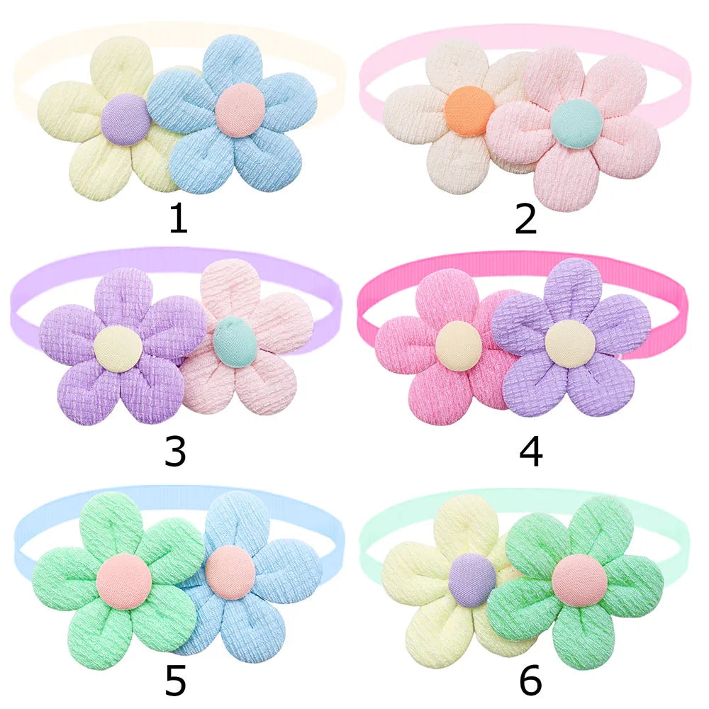 50PCS Colorful Flower Dog Bowties Handmade Puppy Necklaces Adjustable Pet Dog Bow Ties Collars Fashion Pet Products For Dogs