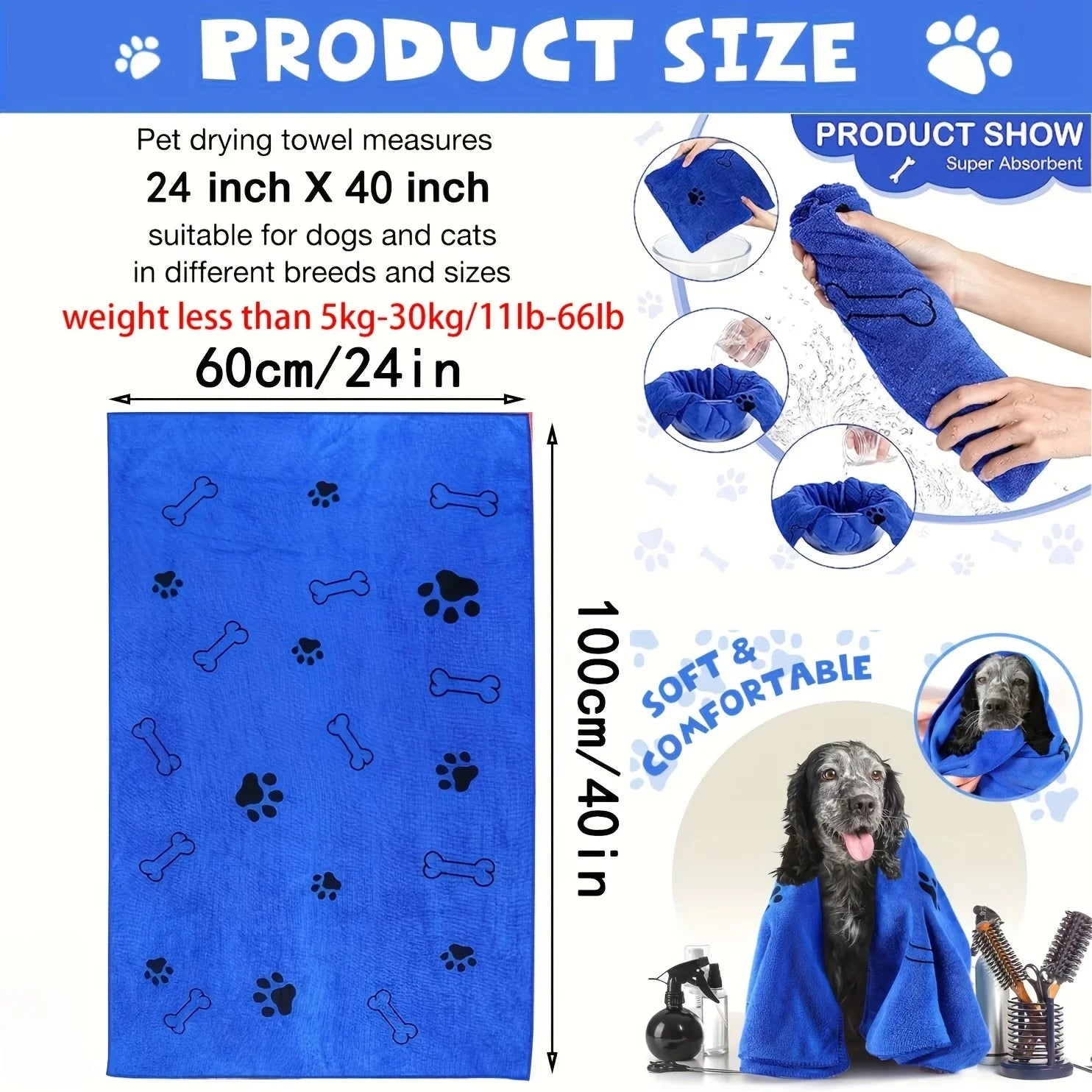 1-2pcs Quick-Drying Microfiber Dog Towel Absorbent Pet Bath Product Fiber Quick-drying Bath Towel Car Wiping Cloth Pet Supplies