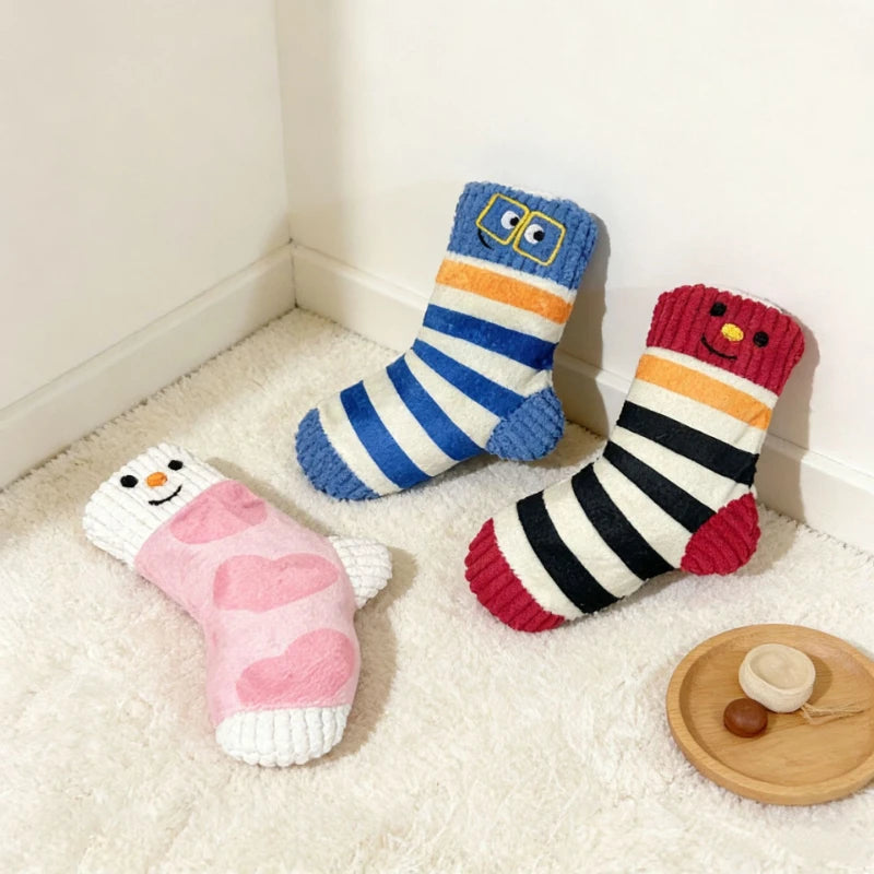 Cute Socks Plush Dog Play Toy Indestructible with Squeaker Food Hiding Pet Supplies Tooth Chew Safe Small Dog Tough Puppy Toys