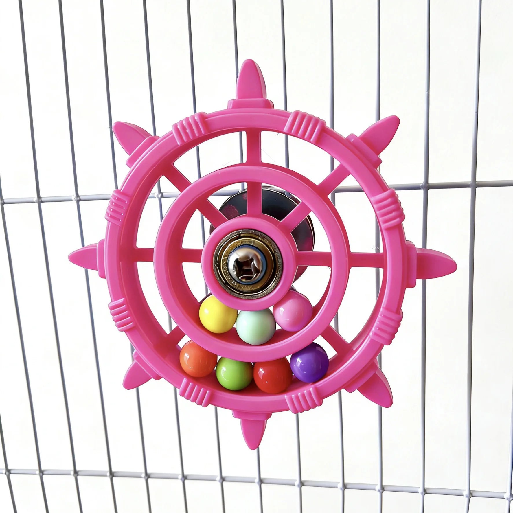 Rudder Shaped Parrot Spinner Rattle Bite Resistant Colorful Beads Bird Cage Plastic Interactive Spinning Wheel Small Birds Toy