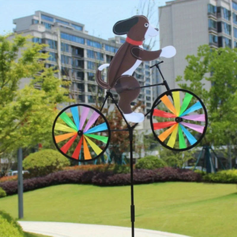 1PC Animal Wind Spinner-Cartoon Dog Riding Bicycle Design-Suitable for Yard,Lawn-Playful Outdoor Windmill Toy,Yard Decoration