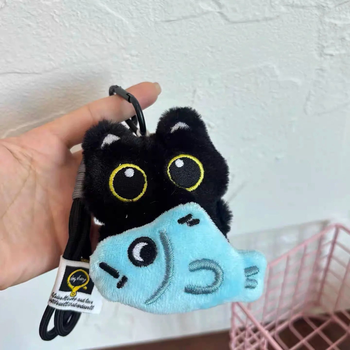 Yupsk 6/1pcs Cute Plush Black Cat Doll Toy Keychain Bag Pendant Charms Kawaii Keyring Accessories For Women Couples Gift