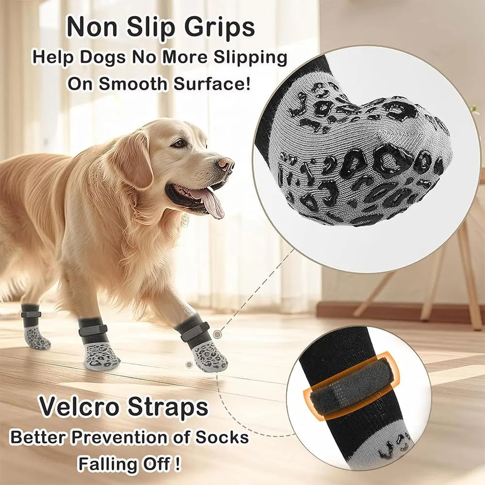 4-Pack Anti-Slip Dog Socks, Prevent Licking and Biting of Hard Wooden Floors, Strong Grip, Paw Protection, Anti-Scratch, Double-Sided Anti-Slip Dog Socks