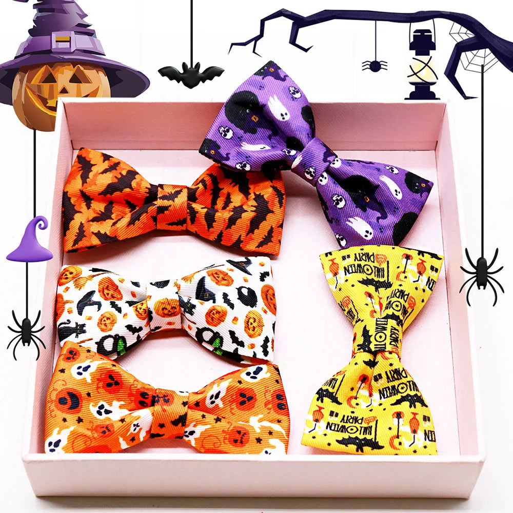 50pcs Dog Collar Accessories For Halloween Removable Small Dog Cat Bowties Skukll Style Dogs Grooming Products Pet Supplies