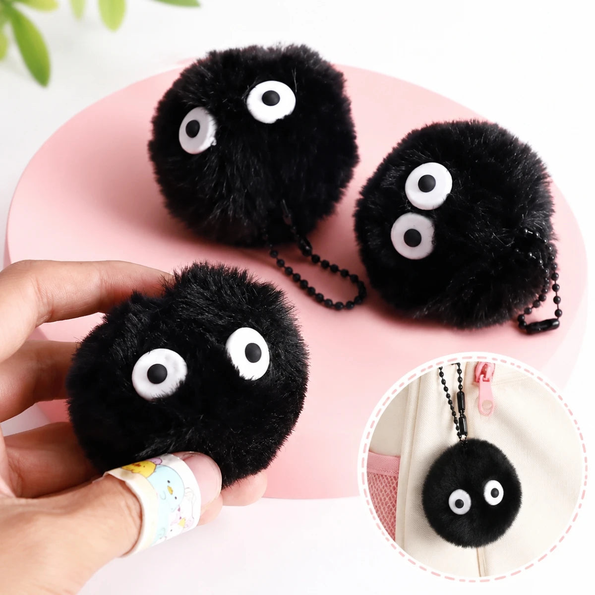5 Pcs Briquette Doll Pendant Keychain Bag Accessories Cute Plush Black Coal Ball Cartoon Toy Pendant Gift Wholesale