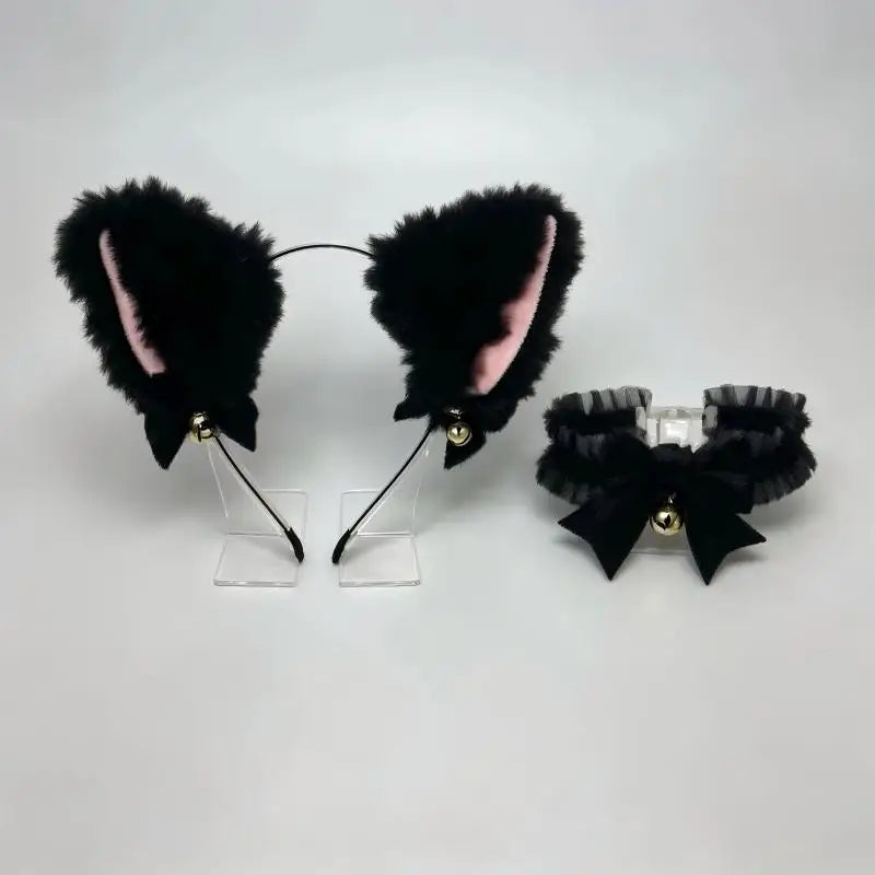 Beautiful Masquerade Halloween Cat Ears Cosplay Cat Ear Party Costume Bow Tie Bell Headwear Headband Hair Accessories