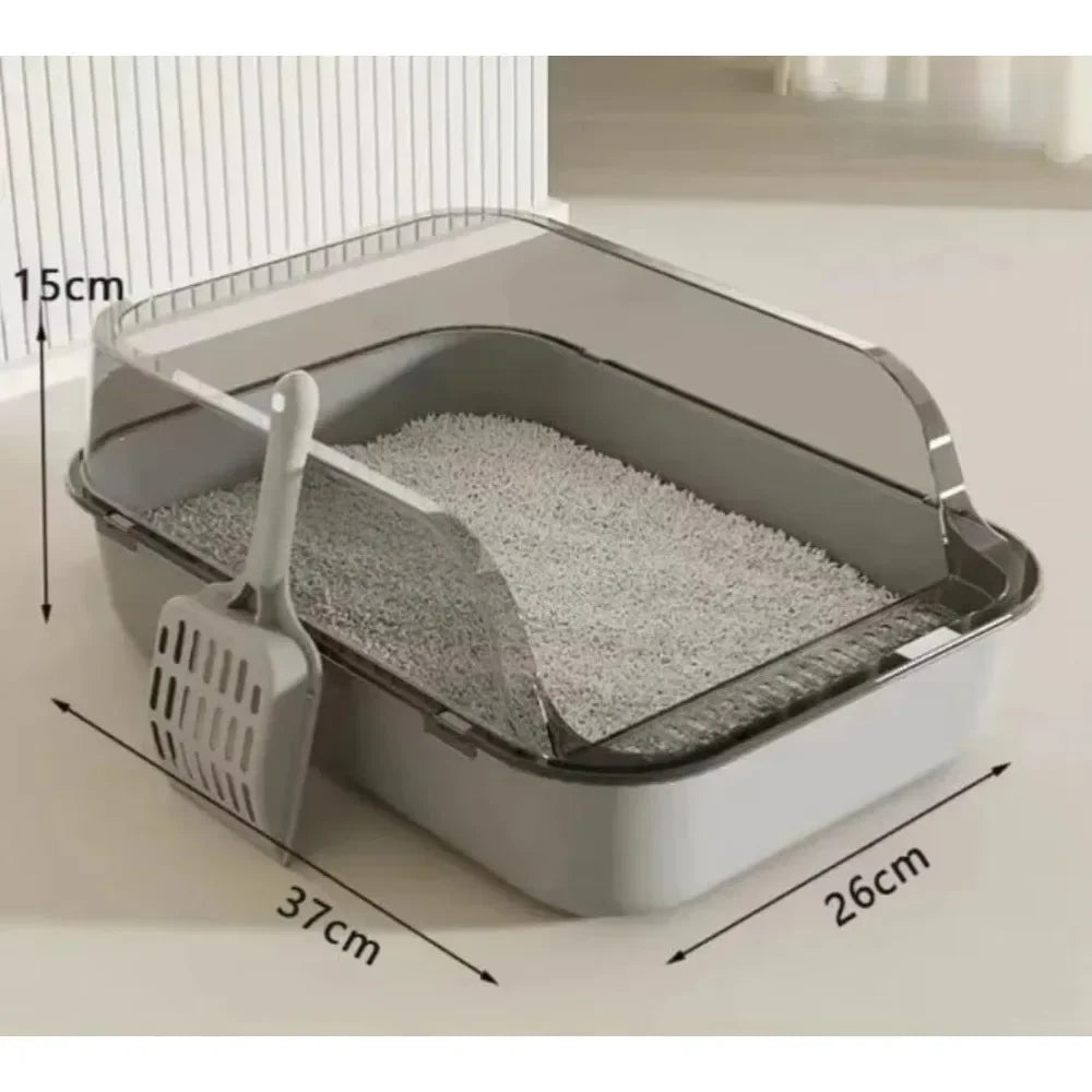 P Semi-Enclosed Cat Litter Box Splashproof Kitten Toilet Tray Pet Cleaning Basin with High Sides for Indoor Use