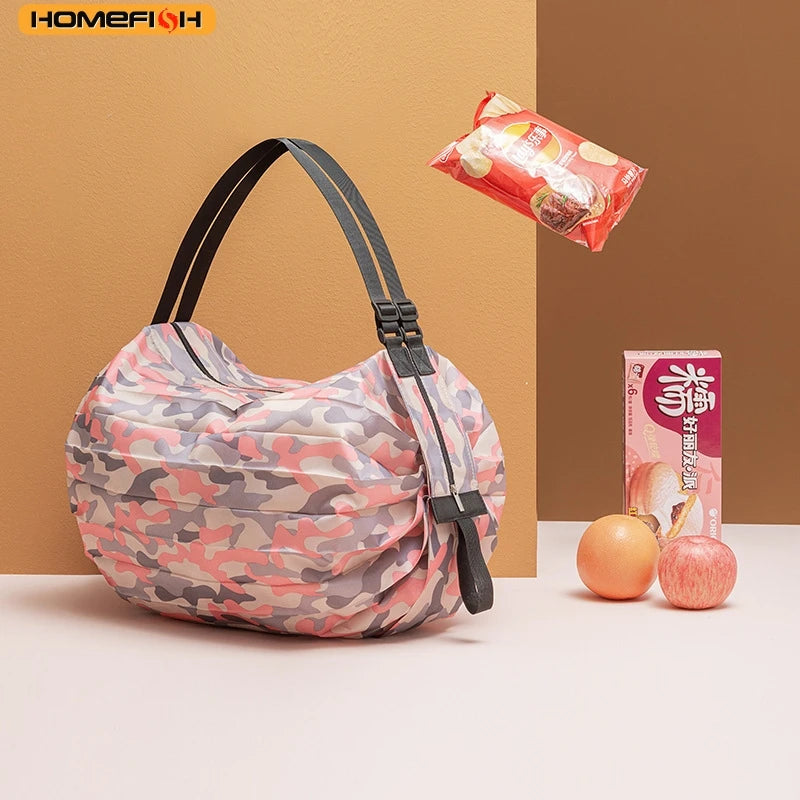 HOMEFISH Large Foldable Shopping Bag Reusable Eco Bag Grocery Package Beach Toy Storage Bags Shoulder Cat Lemon Printing Pouch T