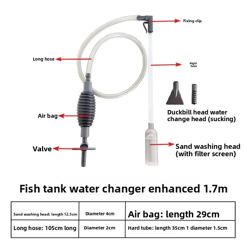 Aquarium Siphon, Manual Water Changer, Fish Tank Gravel Cleaner, Fish Waste Suction Tool