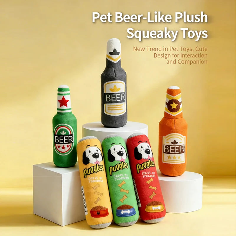 Realistic Beer Bottle Squeaky Dog Toy Bite Wear Resistant Easy Clean Interactive Molar Chew Toy Dog Training Pet Play Supplies