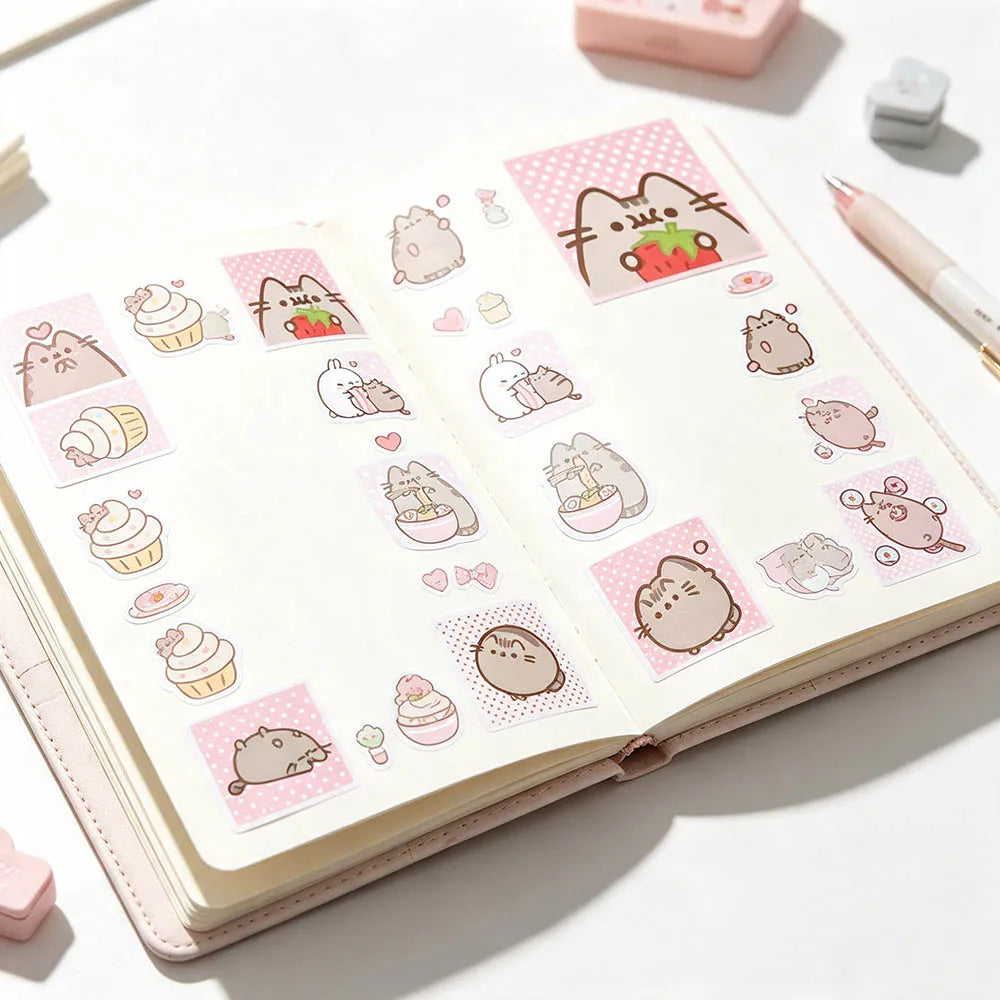 500PCS Pusheen Style Cartoon Cat Roll Stickers Waterproof Graffiti Scrapbooking Notebook Phone Cute Decoration Decals Toys