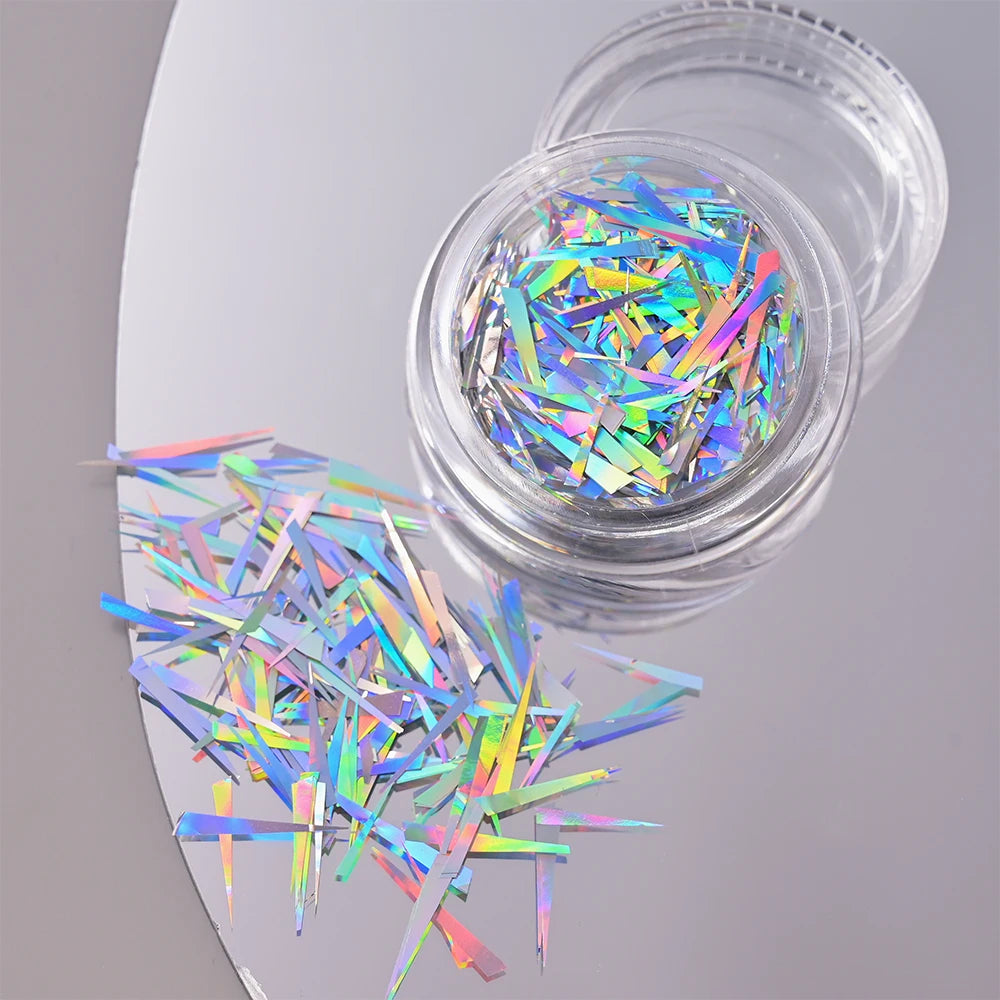1Box Irregular Holographic Broken Glass Paper Aurora Nail Foil Decal Gradient Laser Flakes Sticker DIY Accessories Manicure Deco