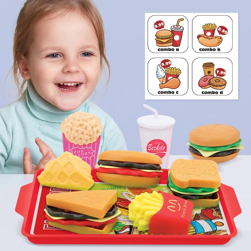 9PCS Set Kitchen Play House Food Toy Simulation Hamburger French Fries Hot Dog Detachable Plastic Snack Pretend MIni Toys Kids