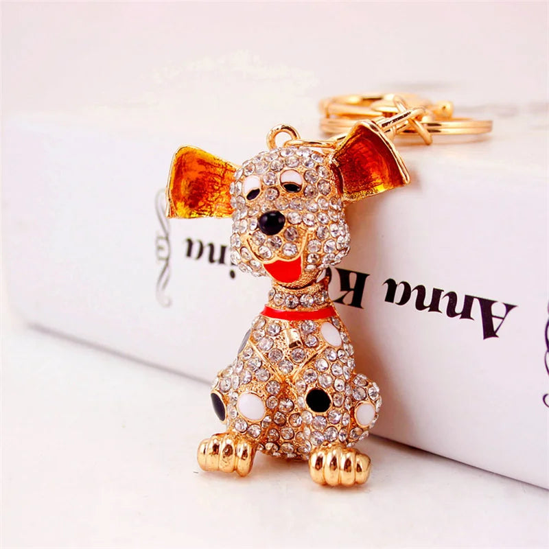 Hot Sale Exquisite Dalmatian Dog Rhinestone HandBag Pendant Simple Keychains For Car Crystal Keychains Women Gift
