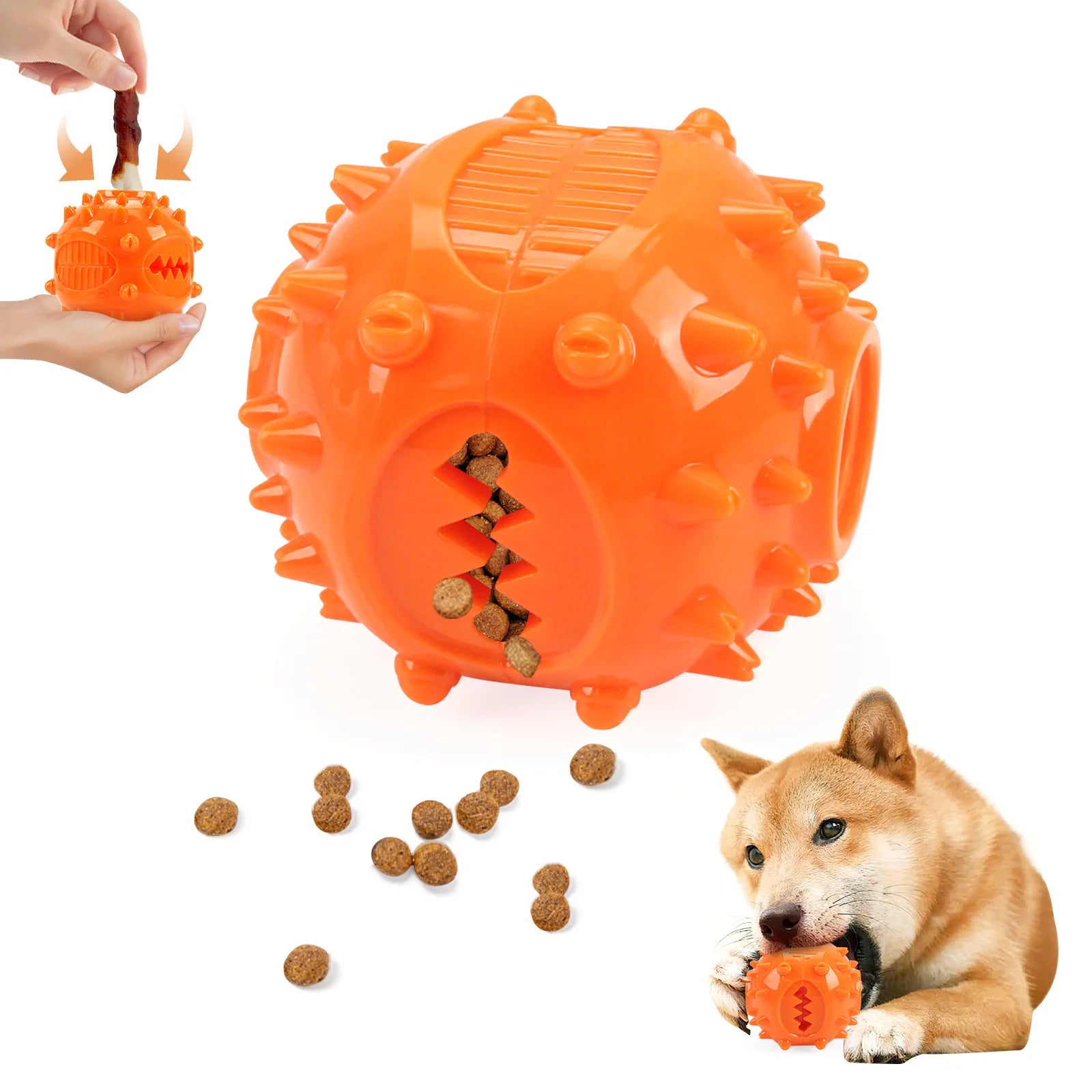 Dog Interactive Chew Treat Dispensing Ball - Self-Play, Boredom Relief, Bite-Resistant, Teeth Cleaning Pet Toy,