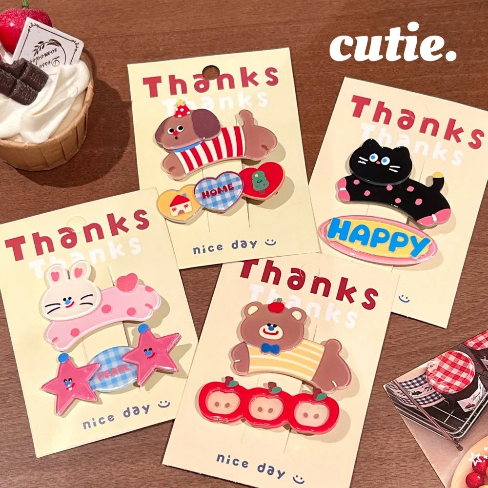 2 Pcs Cute Cartoon Cute Pet Hair Clip Girl Heart Versatile Hair Accessories Temperament bangs Clip Hair Clip Set