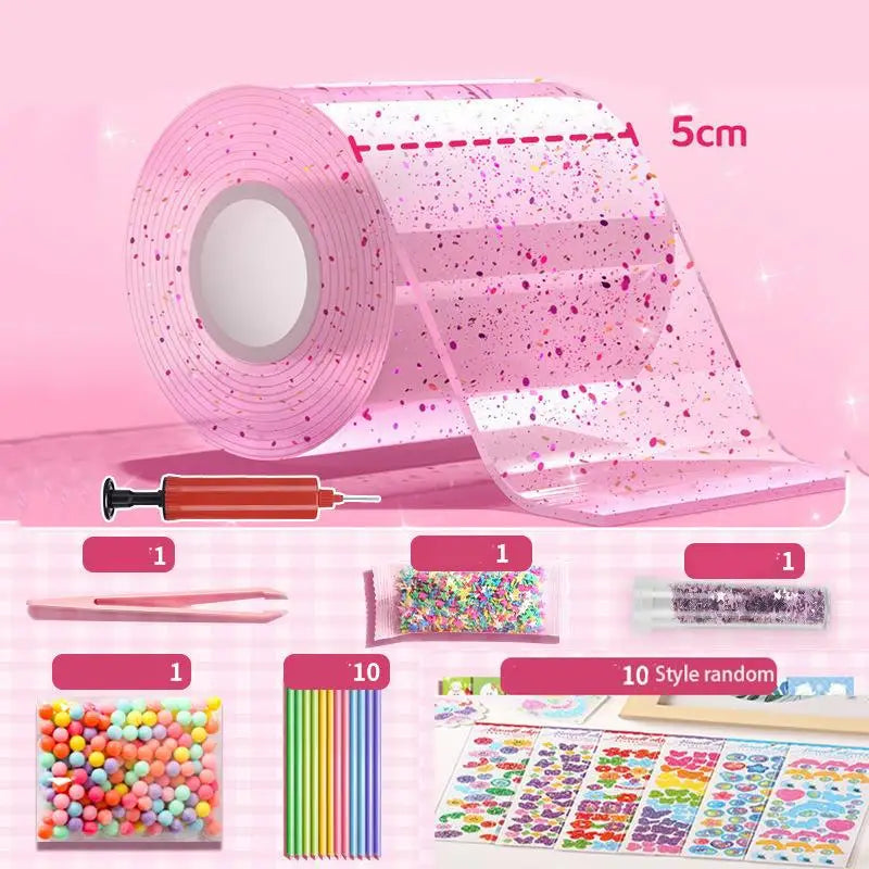 PET Nano Glue Knead Music Double Sided Tape Blow Bubbles Full Set Of Nano Tape Bubble Blowing Decompression Toy Stickers