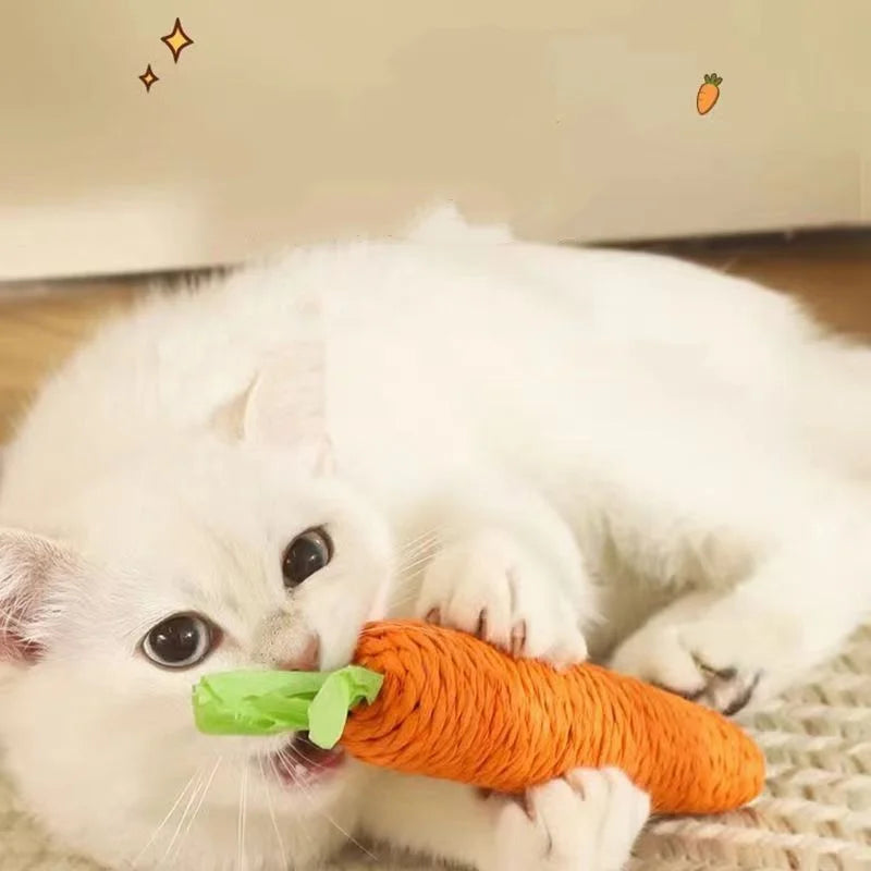 Cat Toy Carrot Sound Bite Resistant Paper Rope Clean Teeth Interactive Chew Toys Cat Kitten Built-in Bell Small Animals Pet Toys