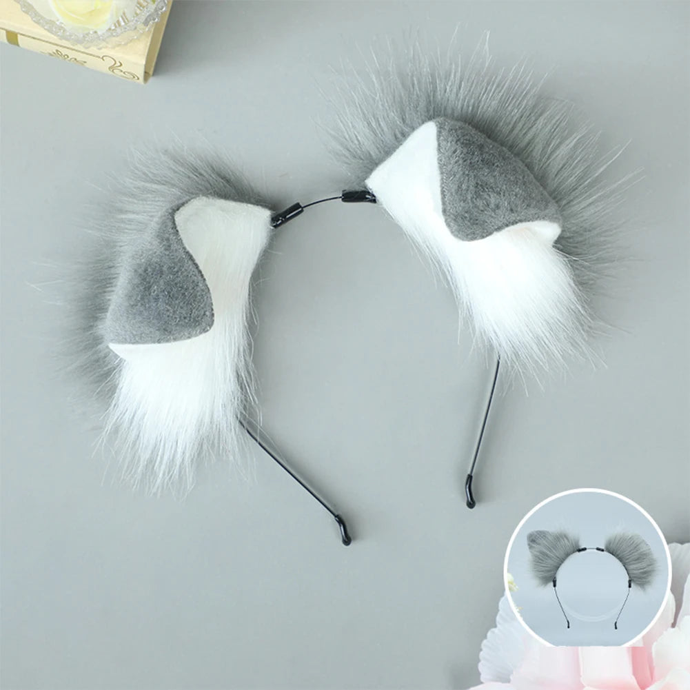 Women Furry Plush Dog Ears Headband Tail Set Halloween Christmas Cosplay Cute Pet Role Play Akita Folded Droopy Ears Hot New