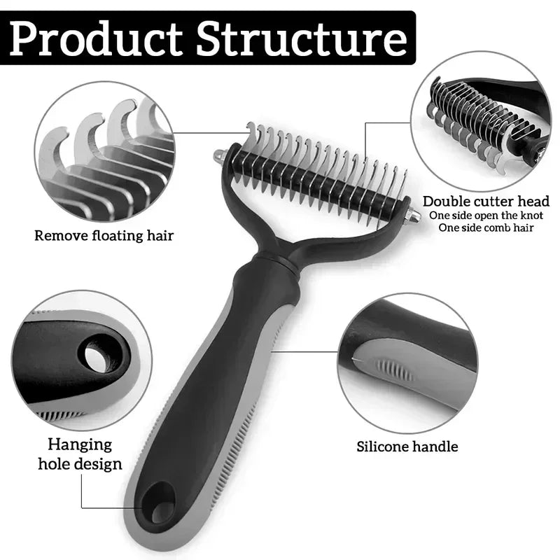 Cat Hair Removal Comb, Double Sided Stainless Steel Pet Grooming Brush for Dogs Cats, Removes Tangles Shedding Pet Accessories