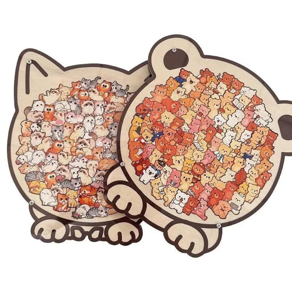 Cartoon Wooden Puzzle Toy Animal Dog Cat Bear Theme Fun Educational Toys Stress Relief Jigsaw Puzzle Puppy