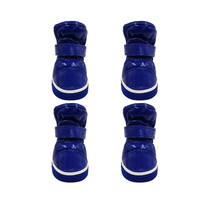 4 Pcs/set Dog Snow Boots Winter Warm Dog Shoes Polar Fleece Leather Lining for Puppies Cats Rainproof Shoes Pet Shoe Accessories