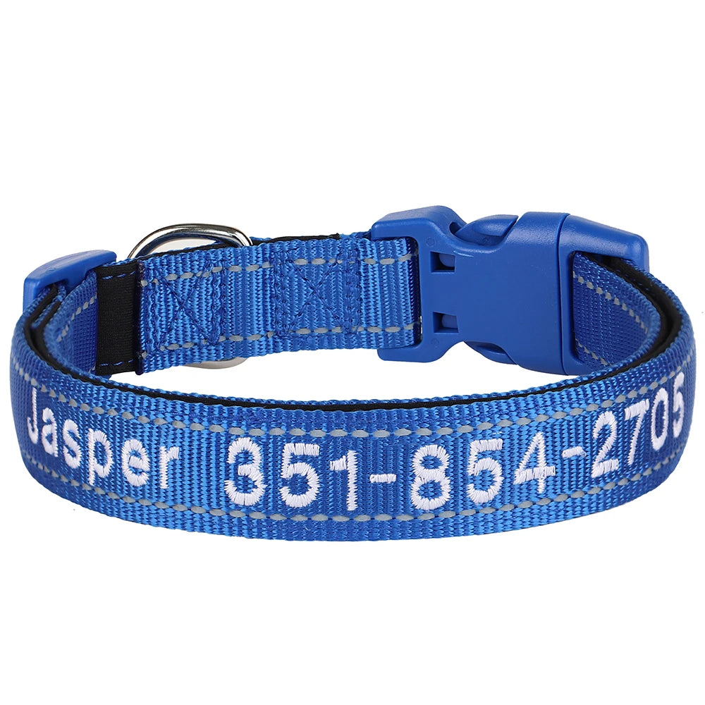 Custom Nylon Embroidered Dog Collar Personalized Pet ID Name Collars Refletive Necklace for Small Medium Large Dogs Accessories