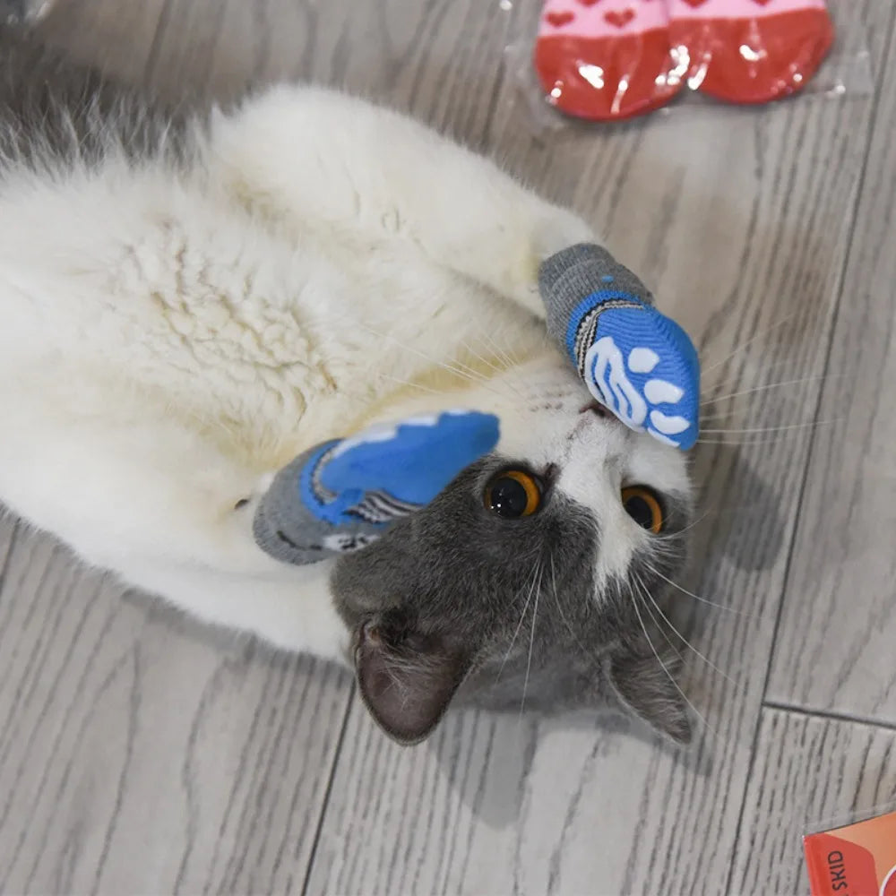 4pcs Winter Pet Dog Socks Small Cat Knit Warm Socks Dog Anti-slip Socks Chihuahua Thick Paw Protector Booties Pet Accessories
