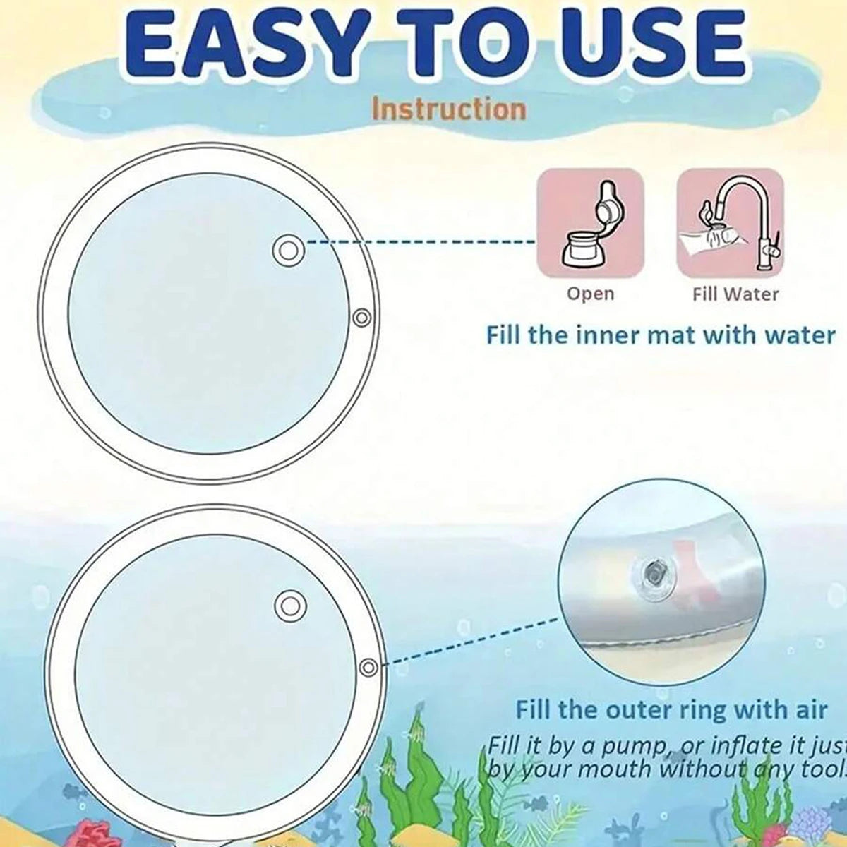 Summer Pet Cooling Mat，Thickened Inflatable Water Mat For Cat And Dog Pet Playmat With Fish Sea Ocean Theme Sensory Toy Water
