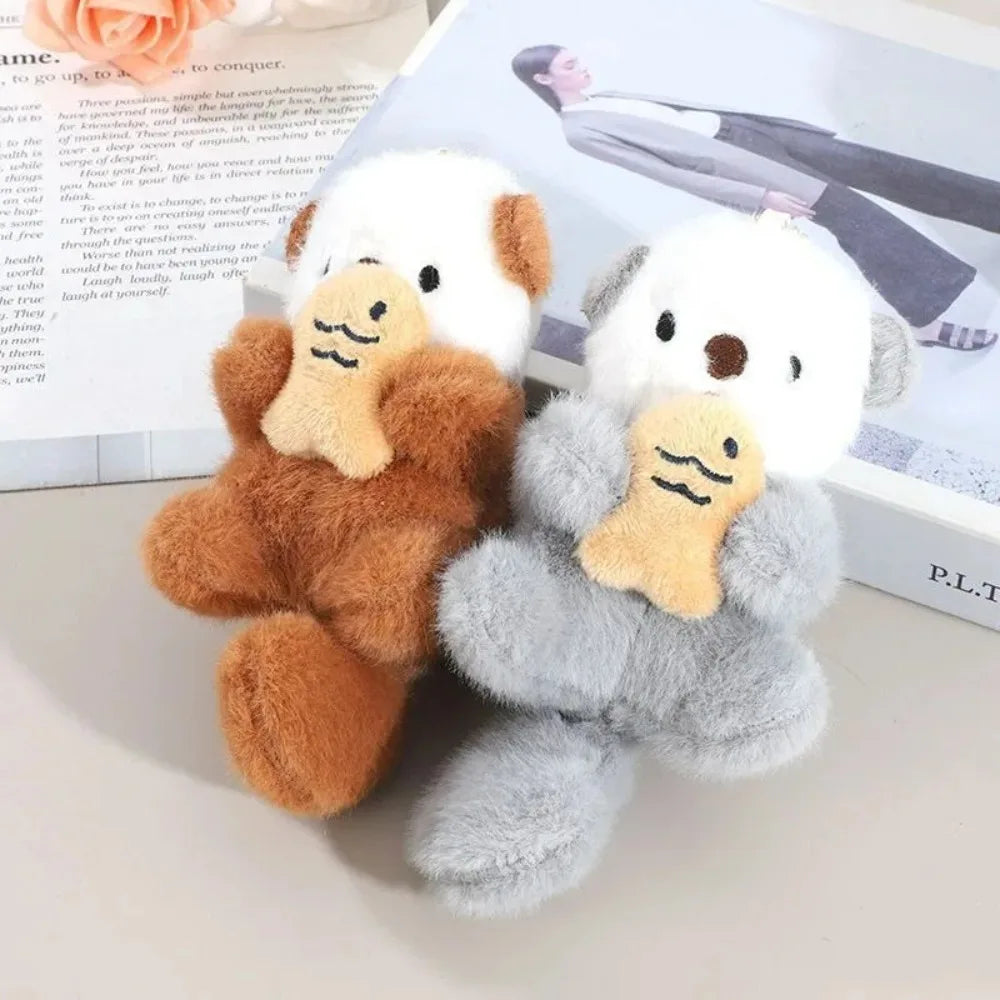 New Cartoon Sea Otter Plush Keychain Small Pendant Fish Seal Plush Doll School Bag Pendant