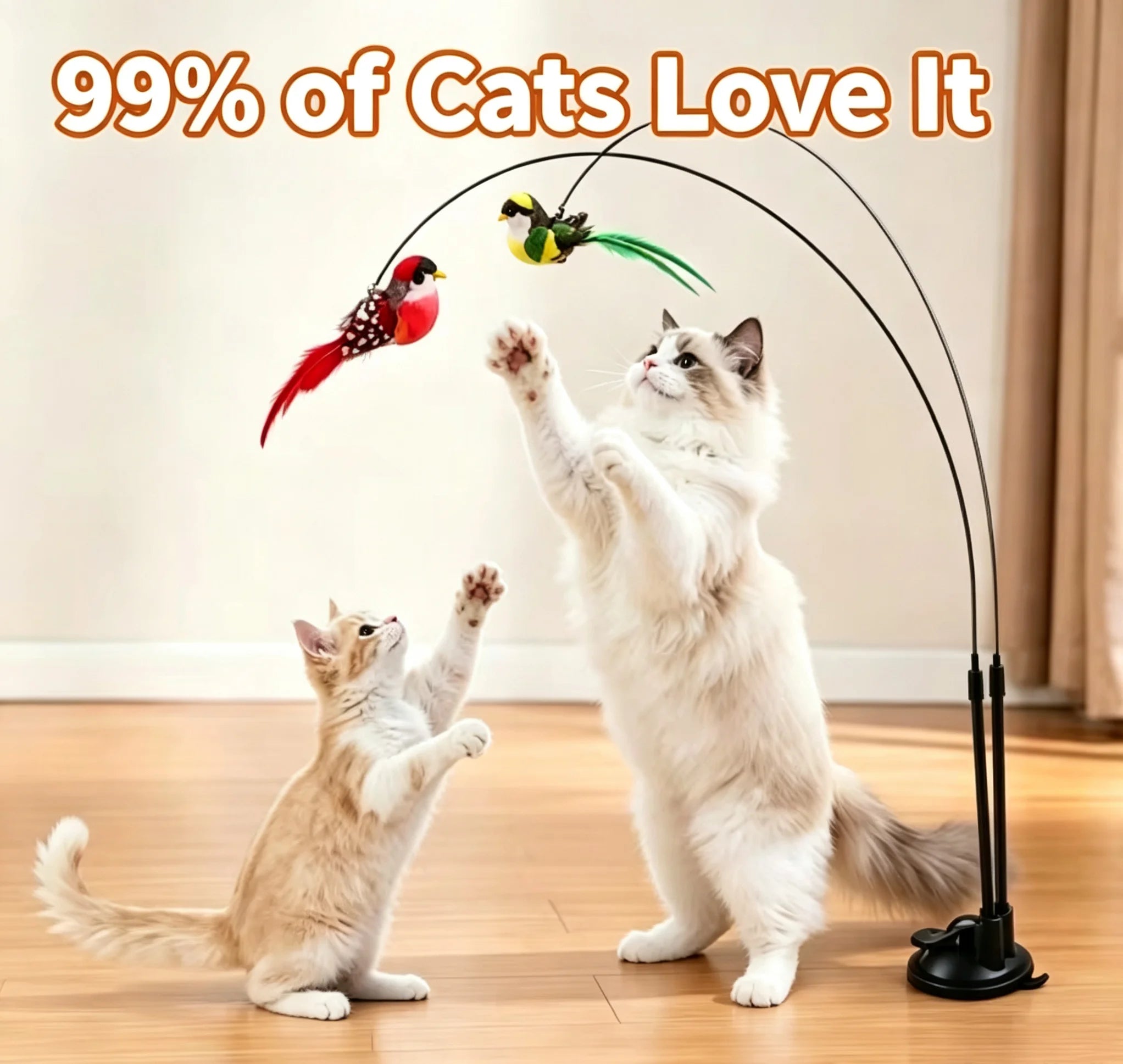 Interactive Cat Teaser Wand Double Rod Suction Cup Simulated Bird Feather Toy Self Play Kitten Entertainment Supplies