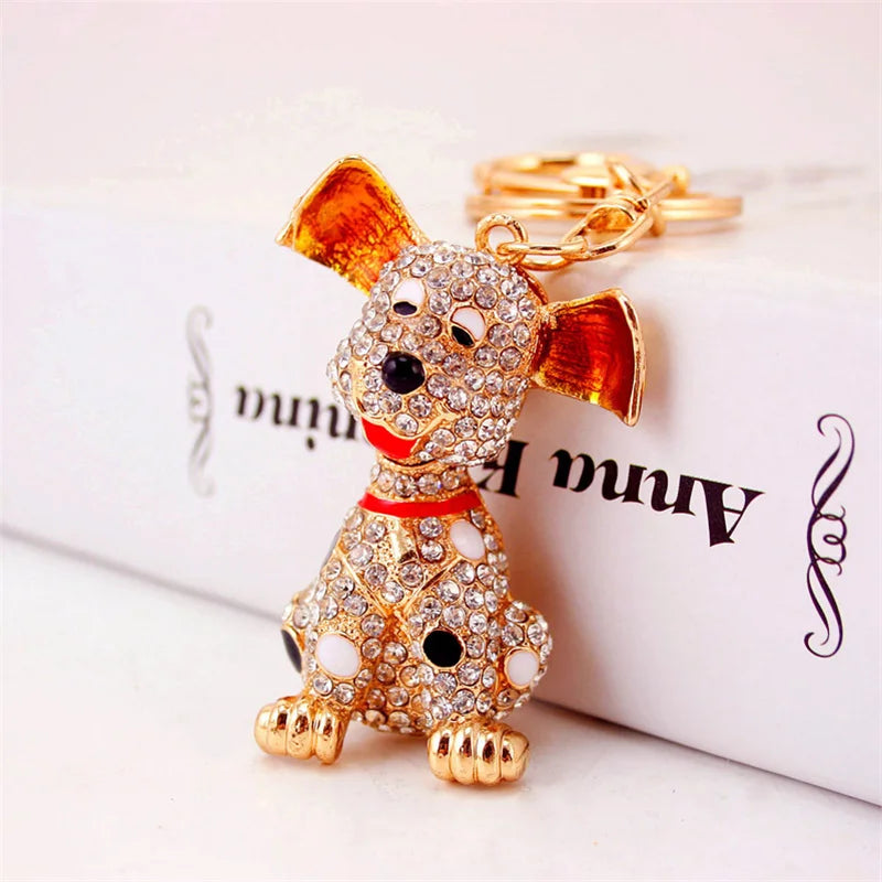 Hot Sale Exquisite Dalmatian Dog Rhinestone HandBag Pendant Simple Keychains For Car Crystal Keychains Women Gift