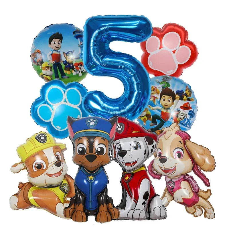 9pcs Cartoon Paw Patrol Foil Balloon Digital Number Supplies Rescue Dog Party Decoration Baby Gift Chase Skye