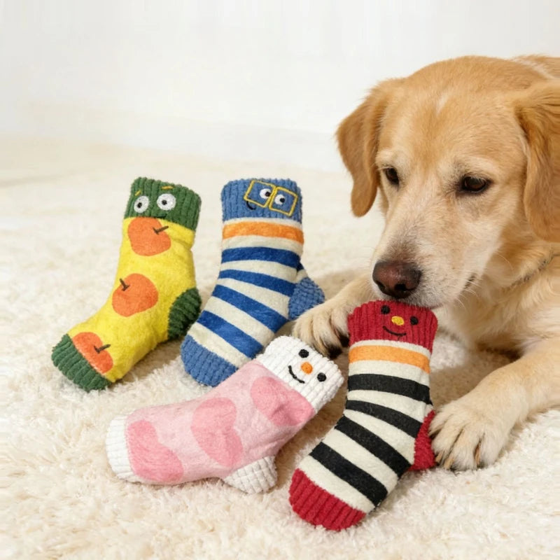 Cute Socks Plush Dog Play Toy Indestructible with Squeaker Food Hiding Pet Supplies Tooth Chew Safe Small Dog Tough Puppy Toys