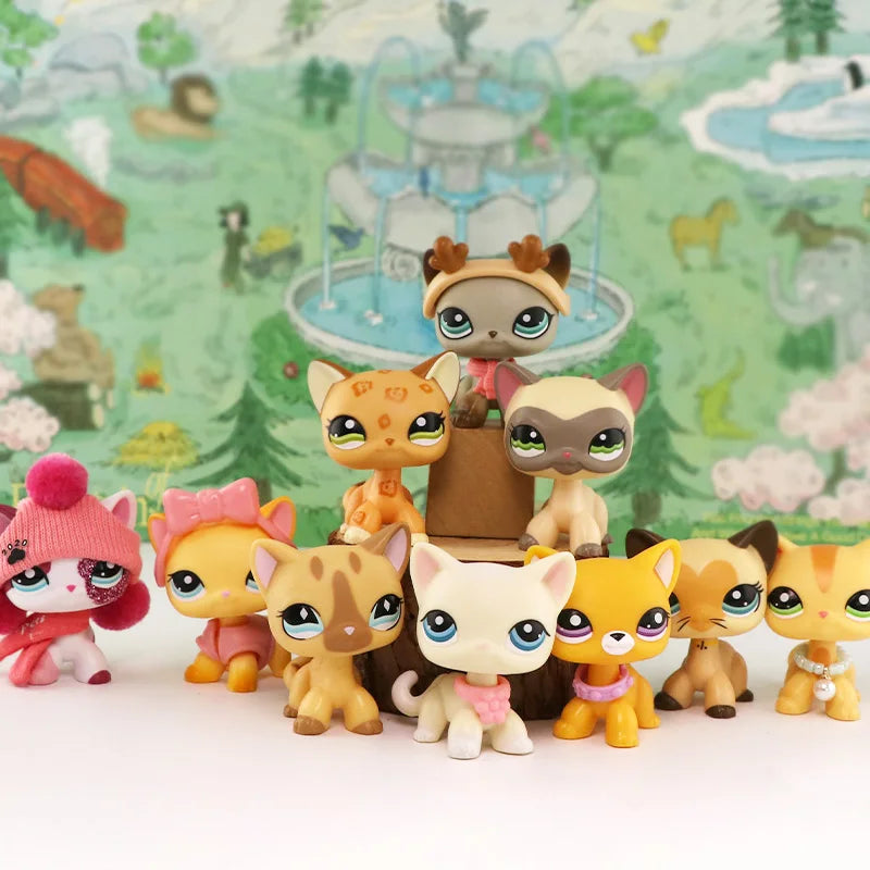LPS Mini Pet Shop Pet Bobble Head Toy Rare Yellow Short Hair Cat Collectible Gift for Child Cute Animal Toys