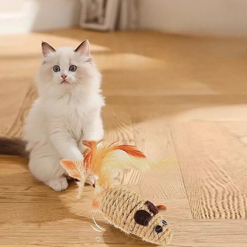Cat Chew Toy Bite Resistant Mouse Feather Kitten Toy Teeth Cleaning Interactive Cat Teasing Sticks Toy Supplies