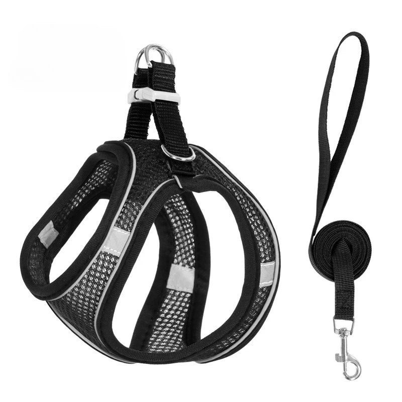 Cat Harness Vest Chest Rope Set with 1.5m Rope Reflective Breathable Adjustable Pet Harness for Small Medium Dog Outdoor Walking
