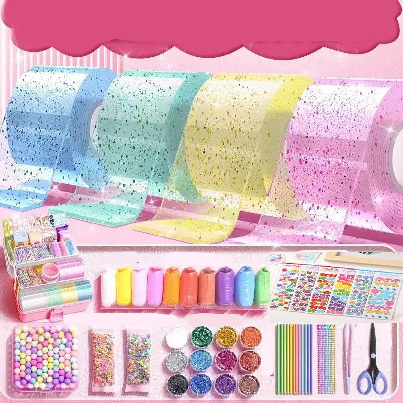 PET Nano Glue Knead Music Double Sided Tape Blow Bubbles Full Set Of Nano Tape Bubble Blowing Decompression Toy Stickers