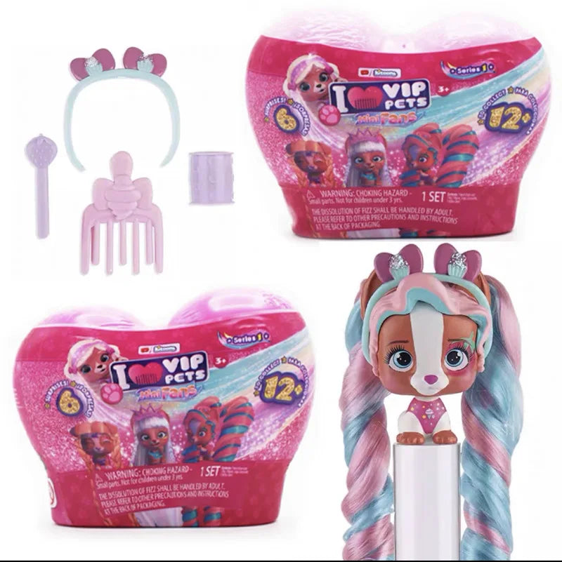 I Love Vip Pets Hairdressing Doll Pet Dog Genuine cartoon Poodle Surprise Blind Box Braided Hair Toys Set Girl'S christmas Gifts