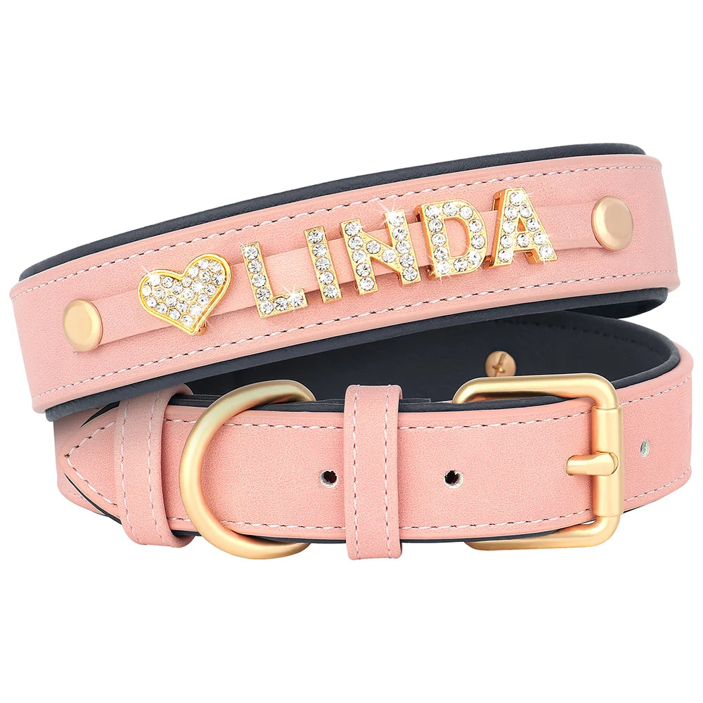 Customized Leather Dog Collar DIY Personalized Small Medium Dogs Chihuahua Pitbull Necklace Free Name Charms Pet Accessories