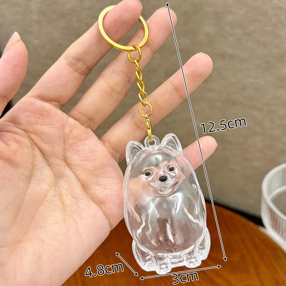Memory Keychain Creative Cute Dog Keychain Transparent Capsule Pendant Playful Dog Hair Storage Box For Keychains Backpack