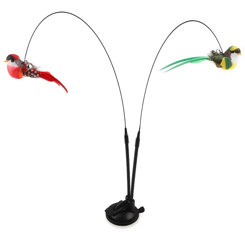 Interactive Cat Teaser Wand Double Rod Suction Cup Simulated Bird Feather Toy Self Play Kitten Entertainment Supplies